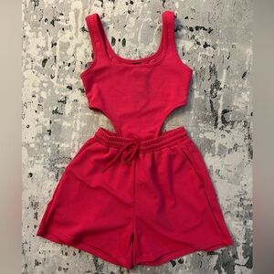 Hot Pink Bodysuit and Shorts Set